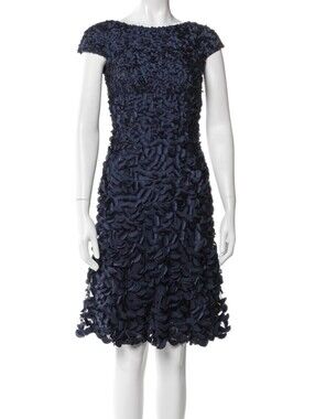 Theia Navy Rosette A-Line Cocktail Dress